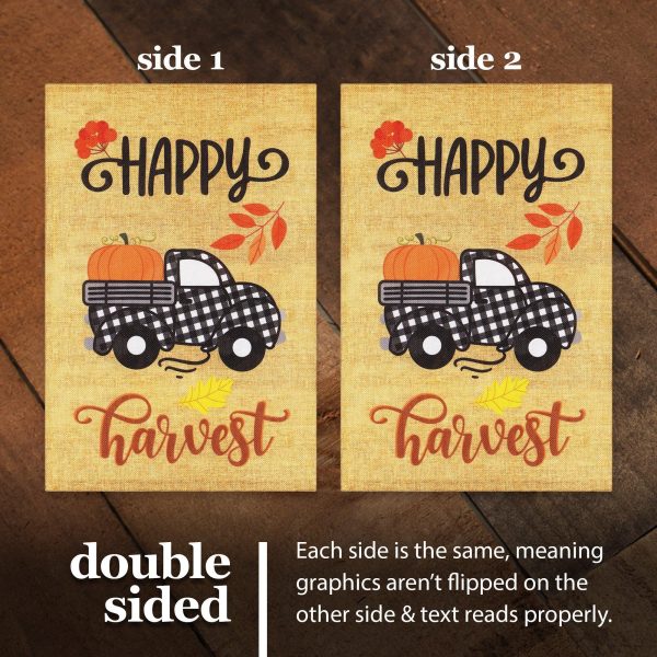 G128 Combo Pack: Garden Flag Stand Black 36 in x 16 in & Garden Flag Fall Decoration Happy Harvest Pumpkin in Truck Bed 12"x18" Double-Sided Burlap Fabric - Image 5