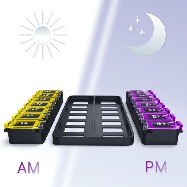 Weekly Pill Organizer 2 Times A Day   Airtight Pill Box 7 Day   Am Pm Vitamin Case Extra Large Medicine Container Two Week Supplement Holder Daily Medication Storage XL Med Sorter Yellow Purple - Image 2