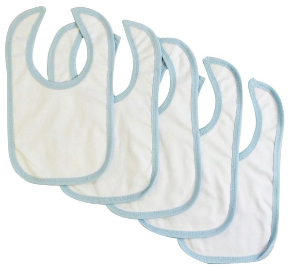 White Interlock Bib Blue Binding (pack Of 5) 1023-w-b-5
