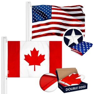 G128 Combo Pack: USA American Flag & Canada Canadian Flag 4x6 FT Double Sided Embroidered Indoor/Outdoor, Vibrant Colors, Brass Grommets, Quality Polyester