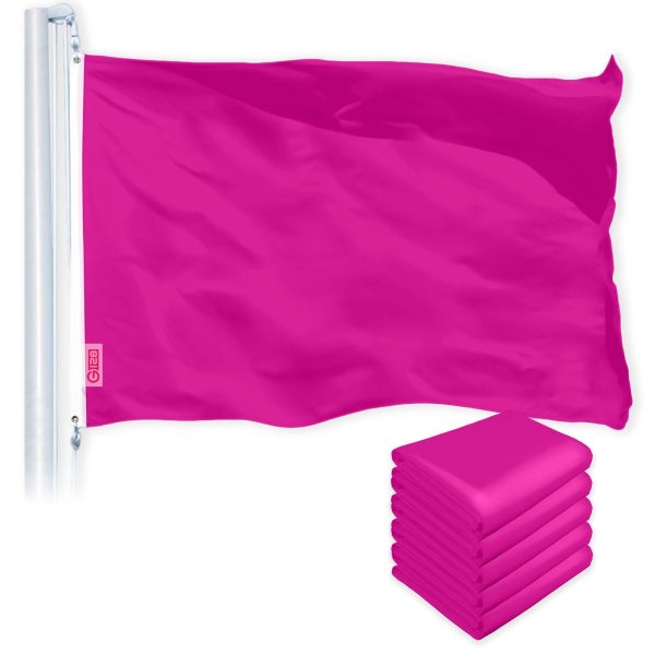 G128 5 Pack: Solid Pink Color Flag | 2.5x4 Ft | LiteWeave Pro Series Printed 150D Polyester | Indoor/Outdoor, Vibrant Colors, Brass Grommets, Thicker and More Durable Than 100D 75D Polyester