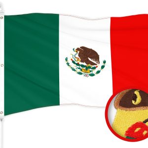 G128 Mexico Mexican Flag | 6x10 Ft | ToughWeave Series Embroidered 300D Polyester | Country Flag, Embroidered Design, Indoor/Outdoor, Brass Grommets