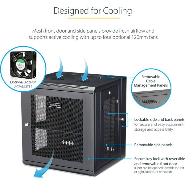 StarTech.com 4-Post 12U Wall Mount Network Cabinet, 19" Hinged Wall-Mounted Server Rack for IT Equipment, Flexible Lockable Rack Enclosure - Image 4