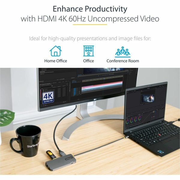 StarTech.com USB C Multiport Adapter, 4K 60Hz HDMI HDR10 Video, 3 Port 5Gbps USB 3.2 Hub, 100W PD PassThrough, GbE, Mini Travel Dock - Image 3