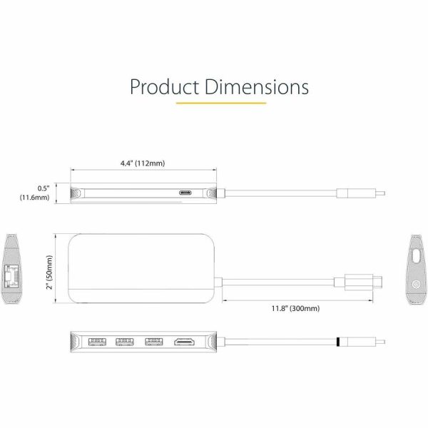 StarTech.com USB C Multiport Adapter, 4K 60Hz HDMI HDR10 Video, 3 Port 5Gbps USB 3.2 Hub, 100W PD PassThrough, GbE, Mini Travel Dock - Image 8