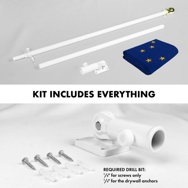 G128 Combo Pack: 5 Ft Tangle Free Spinning Flagpole (White) & Alaska Flag 2.5x4 Ft Embroidered 220GSM Spun Polyester, Brass Grommets (Flag Included) Aluminum Flag Pole - Image 2
