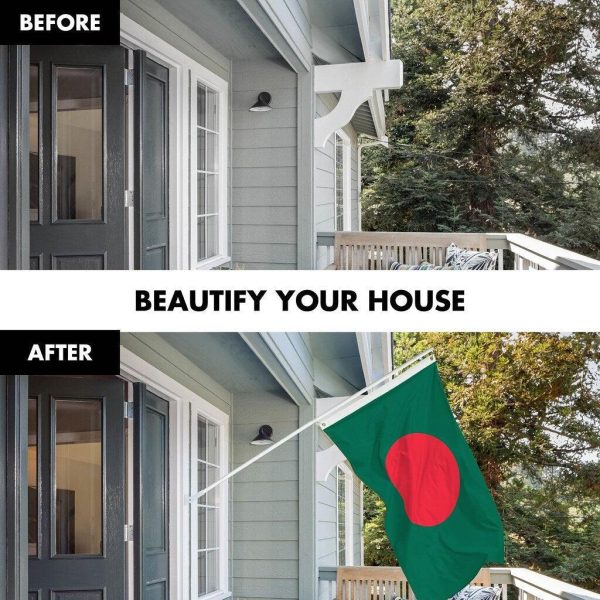 G128 Combo Pack: 6 Ft Tangle Free Spinning Flagpole (White) & Bangladesh Flag 3x5 Ft Printed 150D Polyester, Brass Grommets (Flag Included) Aluminum Flag Pole - Image 3