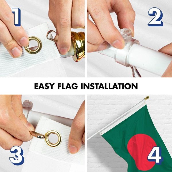 G128 Combo Pack: 6 Ft Tangle Free Spinning Flagpole (White) & Bangladesh Flag 3x5 Ft Printed 150D Polyester, Brass Grommets (Flag Included) Aluminum Flag Pole - Image 7