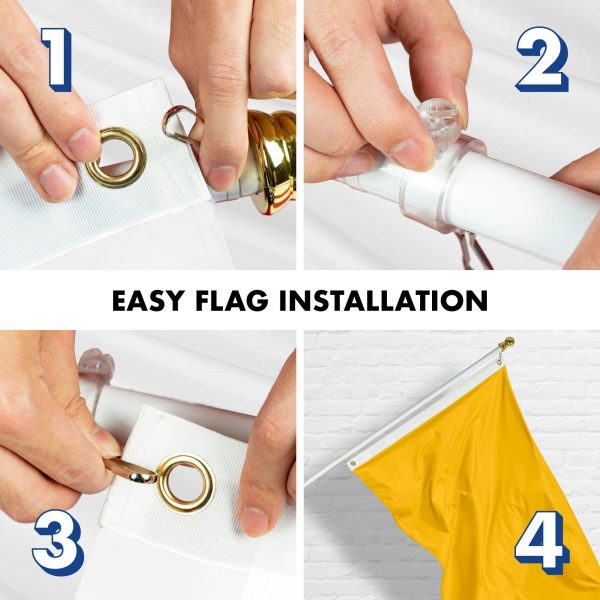 G128 Combo Pack: 6 Feet Tangle Free Spinning Flagpole (White) Solid Golden Yellow Flag 3x5 ft Printed 150D Brass Grommets (Flag Included) Aluminum Flag Pole - Image 7