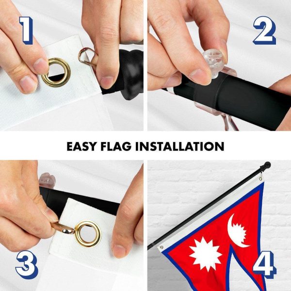 G128 Combo Pack: 6 Ft Tangle Free Spinning Flagpole (Black) & Nepal Flag 3x5 Ft Printed 150D Polyester, Brass Grommets (Flag Included) Aluminum Flag Pole - Image 7