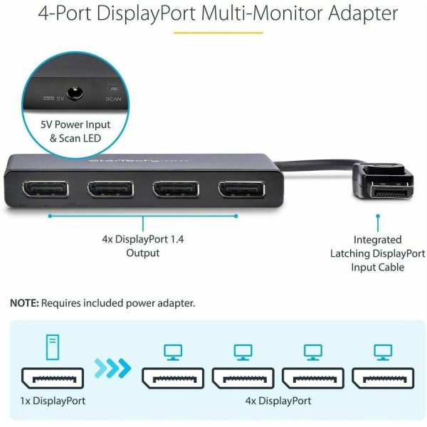 StarTech.com 4-Port DisplayPort 1.2 Splitter, DisplayPort to 4x DP Multi-Monitor Adapter, Quad 1080p 60Hz Computer MST Hub, Windows Only - Image 3