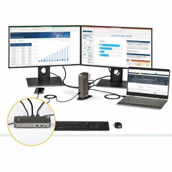 StarTech.com USB-C USB-A Dock - Hybrid Universal USB 3.0 Laptop Docking Station - Dual Monitor 4K 60Hz HDMI/DisplayPort - 6xUSB Type-A/GbE - Image 8