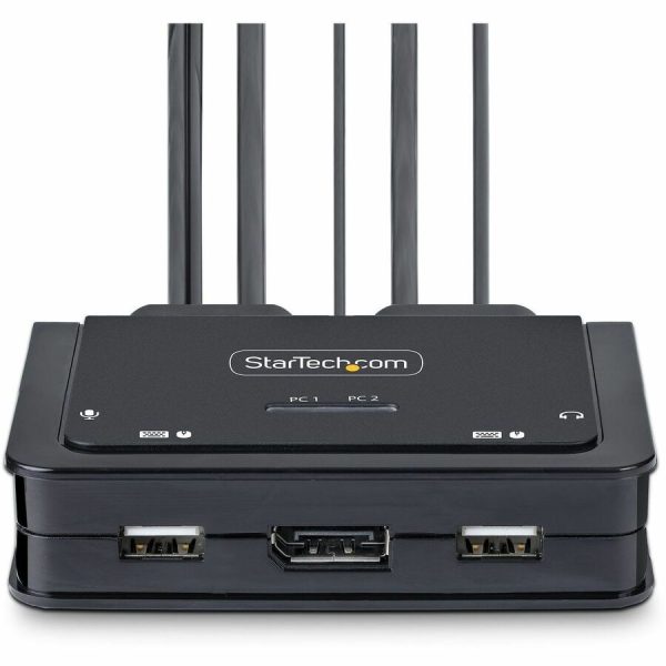StarTech.com 2-Port Hybrid USB-C DisplayPort Cable KVM Switch, 4K 60Hz, Compact KVM with 6ft/1.8m USB-A & 4ft/1.2m USB-C Integrated Cables - Image 2