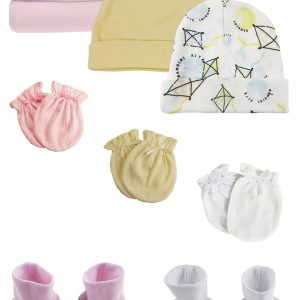 Baby Girls Caps, Booties And Mittens (pack Of 8) Nc_0358