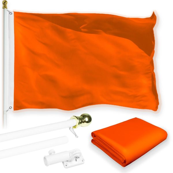 G128 Combo Pack: 6 Feet Tangle Free Spinning Flagpole (White) Solid Orange Flag 3x5 ft Printed 150D Brass Grommets (Flag Included) Aluminum Flag Pole