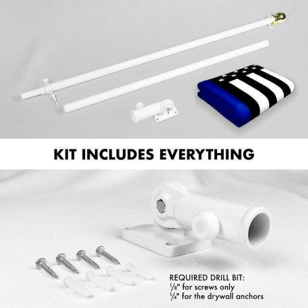 G128 Combo Pack: 6 Feet Tangle Free Spinning Flagpole (White) Thin Blue Line Flag 3x5 ft Printed 150D Brass Grommets (Flag Included) Aluminum Flag Pole - Image 2