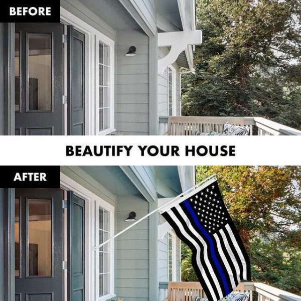 G128 Combo Pack: 6 Feet Tangle Free Spinning Flagpole (White) Thin Blue Line Flag 3x5 ft Printed 150D Brass Grommets (Flag Included) Aluminum Flag Pole - Image 3