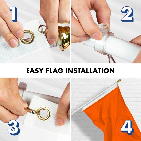 G128 Combo Pack: 6 Feet Tangle Free Spinning Flagpole (White) Solid Orange Flag 3x5 ft Printed 150D Brass Grommets (Flag Included) Aluminum Flag Pole - Image 7