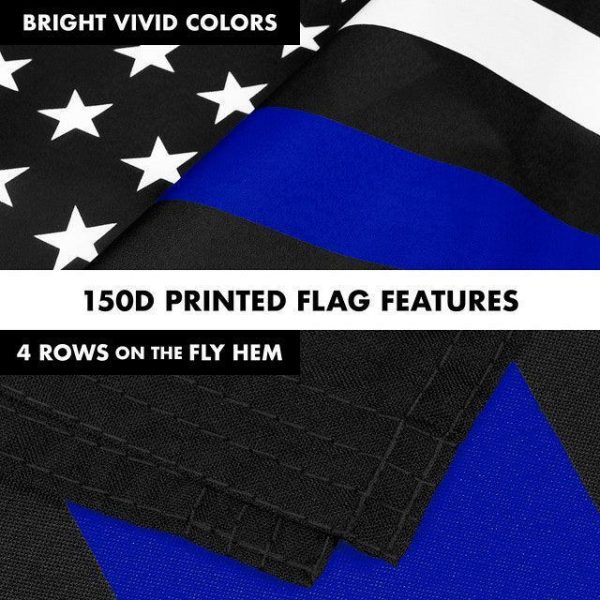 G128 Combo Pack: 6 Feet Tangle Free Spinning Flagpole (White) Thin Blue Line Flag 3x5 ft Printed 150D Brass Grommets (Flag Included) Aluminum Flag Pole - Image 5
