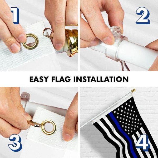 G128 Combo Pack: 6 Feet Tangle Free Spinning Flagpole (White) Thin Blue Line Flag 3x5 ft Printed 150D Brass Grommets (Flag Included) Aluminum Flag Pole - Image 7