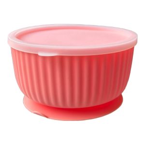 Cat Bowls with Suction Cup 400ml with Silicone Lid — Elevated Silicone Pet Dish with Non Slip Bottom for Dry Food Wet Food and Water — Silicone Water Bowl for Small Dog Rabbit Kittens (Salmon)