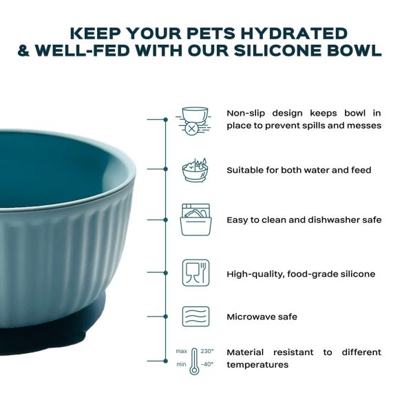 Cat Bowls with Suction Cup 400ml with Silicone Lid — Elevated Silicone Pet Dish with Non Slip Bottom for Dry Food Wet Food and Water — Silicone Water Bowl for Small Dog Rabbit Kittens (Salmon) - Image 2