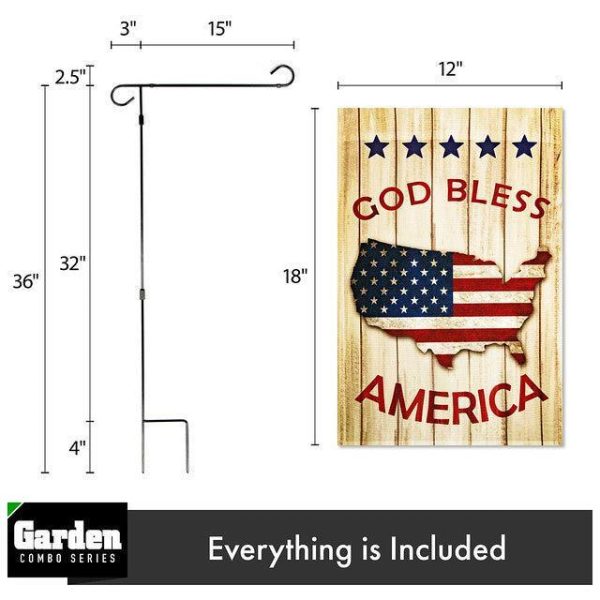 G128 Combo Pack: Garden Flag Stand Black 36x16 Inch & Garden Flag God Bless America USA Flag Map 12x18 Inch - Image 2