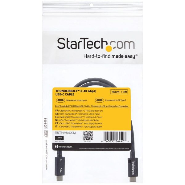 StarTech.com 50cm (1.6ft) Thunderbolt 3 Cable, 40Gbps, 100W PD, 4K/5K Video, Thunderbolt-Certified, Compatible w/ TB4/USB 3.2/DisplayPort - Image 6