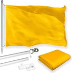 G128 Combo Pack: 5 Ft Tangle Free Aluminum Spinning Flagpole (Silver) & Solid Golden Yellow Color Flag 2x3 Ft, LiteWeave Pro Series Printed 150D Polyester | Pole with Flag Included