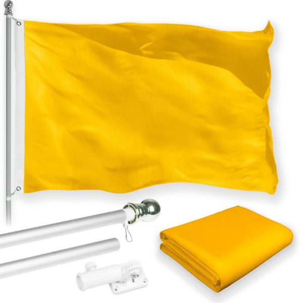G128 Combo Pack: 5 Ft Tangle Free Aluminum Spinning Flagpole (Silver) & Solid Golden Yellow Color Flag 2x3 Ft, LiteWeave Pro Series Printed 150D Polyester | Pole with Flag Included