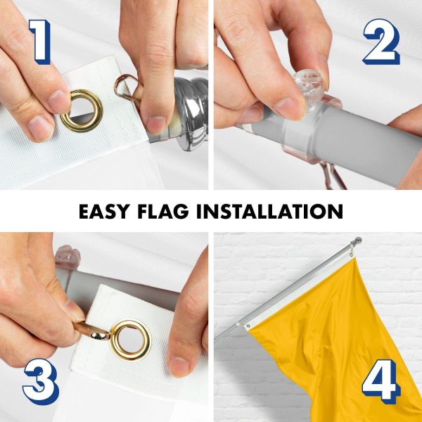 G128 Combo Pack: 5 Ft Tangle Free Aluminum Spinning Flagpole (Silver) & Solid Golden Yellow Color Flag 2x3 Ft, LiteWeave Pro Series Printed 150D Polyester | Pole with Flag Included - Image 7