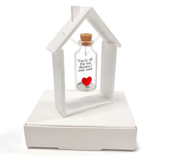 Anniversary Gift for Her & Him Romantic Present for Boyfriend Girlfriend Custom Message I Love You Gifts to Wife Husband (Heart in Big Bottle   You're Still The Best Decision In White Wood Frame) - Image 2