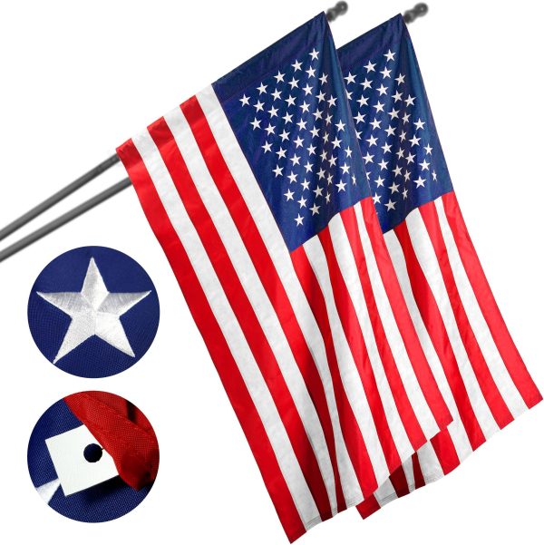 USA American Flag 3x5 Ft 2-Pack Pole Sleeve Embroidered Polyester By G128