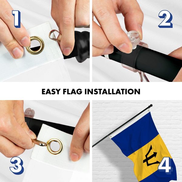 G128 Combo Pack: 6 Ft Tangle Free Aluminum Spinning Flagpole (Black) & Barbados Barbadian Flag 3x5 Ft, LiteWeave Pro Series Printed 150D Polyester | Pole with Flag Included - Image 7