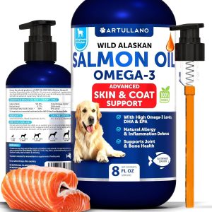 Salmon Oil for Dogs   Omega 3 for Dogs   8 FL OZ Wild Alaskan Salmon Fish Oil   Natural EPA & DHA Fatty Acids for Skin & Coat Allergy Joint & Bone Health   Liquid Support Supplement for Shedding