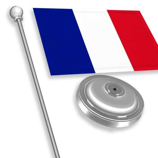 G128 France French Deluxe Desk Flag Set | 8.5x5.5 In | Printed 300D Polyester, with Silver Dome and Base, 15" Metal Pole, Decorations For Office, Home and Festival Events Celebration - Image 2