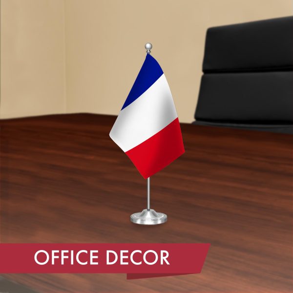 G128 France French Deluxe Desk Flag Set | 8.5x5.5 In | Printed 300D Polyester, with Silver Dome and Base, 15" Metal Pole, Decorations For Office, Home and Festival Events Celebration - Image 4