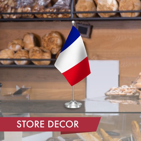 G128 France French Deluxe Desk Flag Set | 8.5x5.5 In | Printed 300D Polyester, with Silver Dome and Base, 15" Metal Pole, Decorations For Office, Home and Festival Events Celebration - Image 6