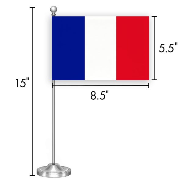 G128 France French Deluxe Desk Flag Set | 8.5x5.5 In | Printed 300D Polyester, with Silver Dome and Base, 15" Metal Pole, Decorations For Office, Home and Festival Events Celebration - Image 7