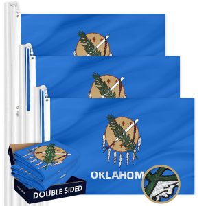 G128 3 Pack: Oklahoma OK State Flag | 3x5 Ft | Double ToughWeave Series Double Sided Embroidered 210D Polyester | Embroidered Design, Indoor/Outdoor, Brass Grommets, Heavy Duty, 2-ply