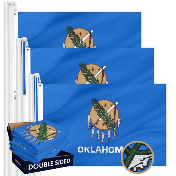 G128 3 Pack: Oklahoma OK State Flag | 3x5 Ft | Double ToughWeave Series Double Sided Embroidered 210D Polyester | Embroidered Design, Indoor/Outdoor, Brass Grommets, Heavy Duty, 2-ply