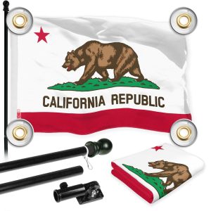 G128 Combo Pack: 6 Ft Tangle Free Aluminum Spinning Flagpole (Black) & California CA State Flag 3x5 Ft, LiteWeave Pro Series Printed 150D Polyester, 4 Corner Brass Grommets | Pole with Flag Included