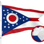 G128 Ohio OH State Flag | 5x8 Ft | StormFlyer Series Embroidered 220GSM Spun Polyester | Embroidered Design, Indoor/Outdoor, Brass Grommets, Heavy Duty, All Weather