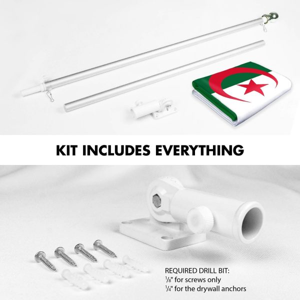 G128 Combo Pack: 6 Ft Tangle Free Spinning Flagpole (Silver) & Algeria Flag 3x5 Ft Printed 150D Polyester, Brass Grommets (Flag Included) Aluminum Flag Pole - Image 2