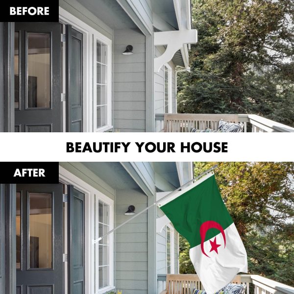 G128 Combo Pack: 6 Ft Tangle Free Spinning Flagpole (Silver) & Algeria Flag 3x5 Ft Printed 150D Polyester, Brass Grommets (Flag Included) Aluminum Flag Pole - Image 3