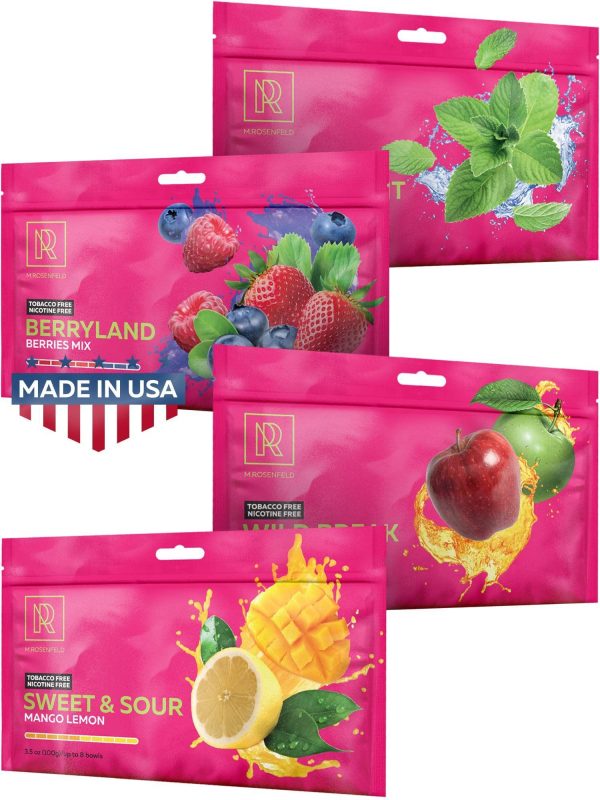 Hookah Shisha Flavors Set   4 x 100g Shisha Hookah Flavors for 30 Hookah Bowls (Mint hookah flavors   Berries Mix   Hookah Flavor Lemon Mango   Double Apple hookah flavor) Pack of 4