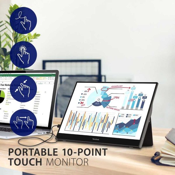 ViewSonic TD1655 15.6 Inch 1080p Portable Monitor with IPS Touchscreen, 2 Way Powered 60W USB C, Eye Care, Dual Speakers, Built-in Stand with Magnetic Cover - Image 2