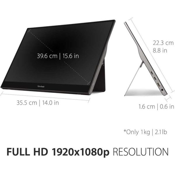 ViewSonic TD1655 15.6 Inch 1080p Portable Monitor with IPS Touchscreen, 2 Way Powered 60W USB C, Eye Care, Dual Speakers, Built-in Stand with Magnetic Cover - Image 4