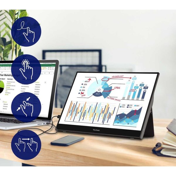 ViewSonic TD1655 15.6 Inch 1080p Portable Monitor with IPS Touchscreen, 2 Way Powered 60W USB C, Eye Care, Dual Speakers, Built-in Stand with Magnetic Cover - Image 7