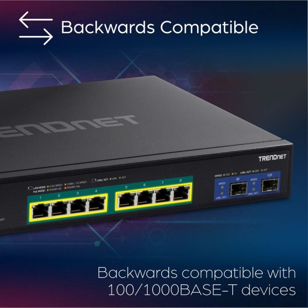 TRENDnet 10-Port Multi-Gig Web Smart PoE+ Switch, 8 x 2.5GBASE-T PoE+ Ports, 2 x 10G SFP+ Slots, Metal Housing, Managed Network Ethernet Switch, Lifetime Protection, Black, TPE-3102WS - Image 4